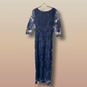Tahari Evening Gown Navy Blue Sequined Sz 8